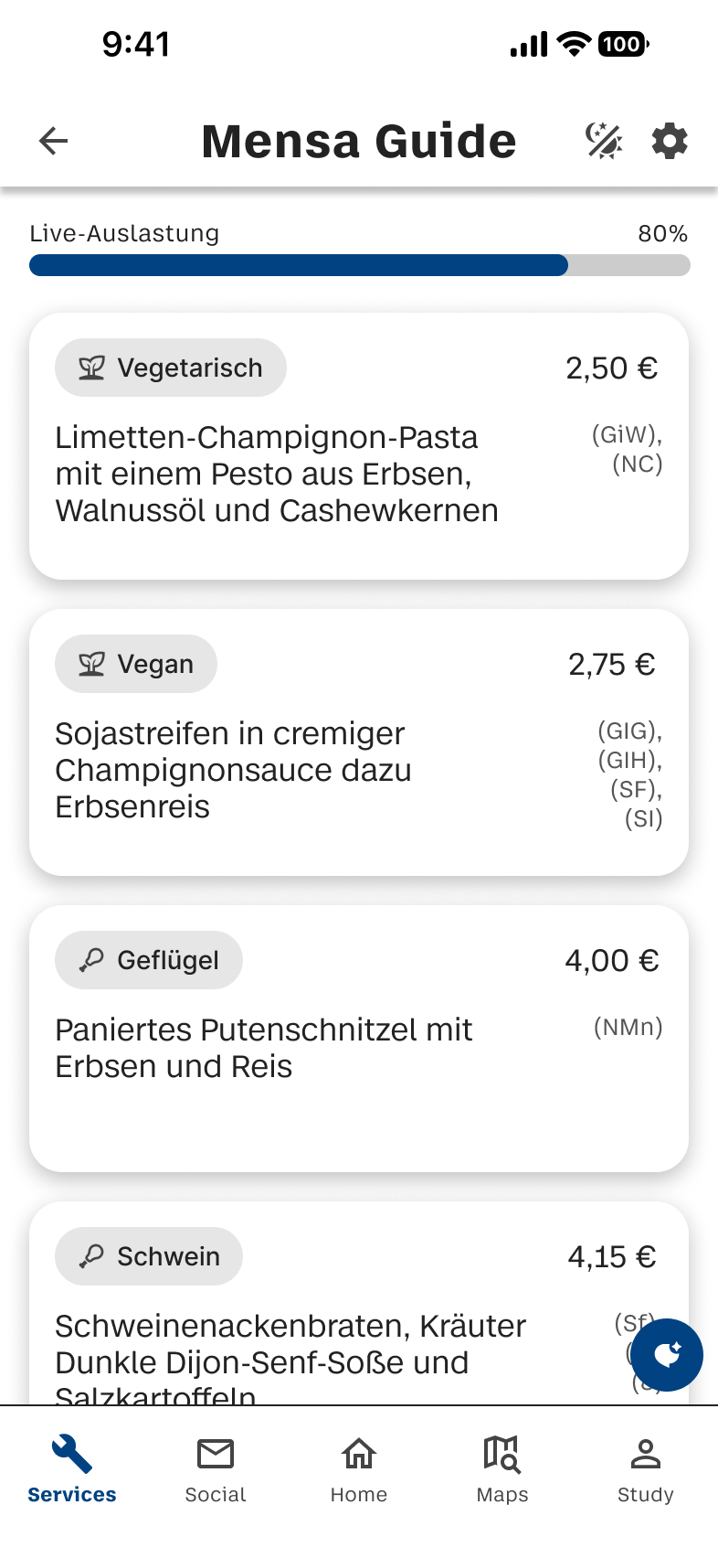 Finaler Mensa-Guide-Screen.